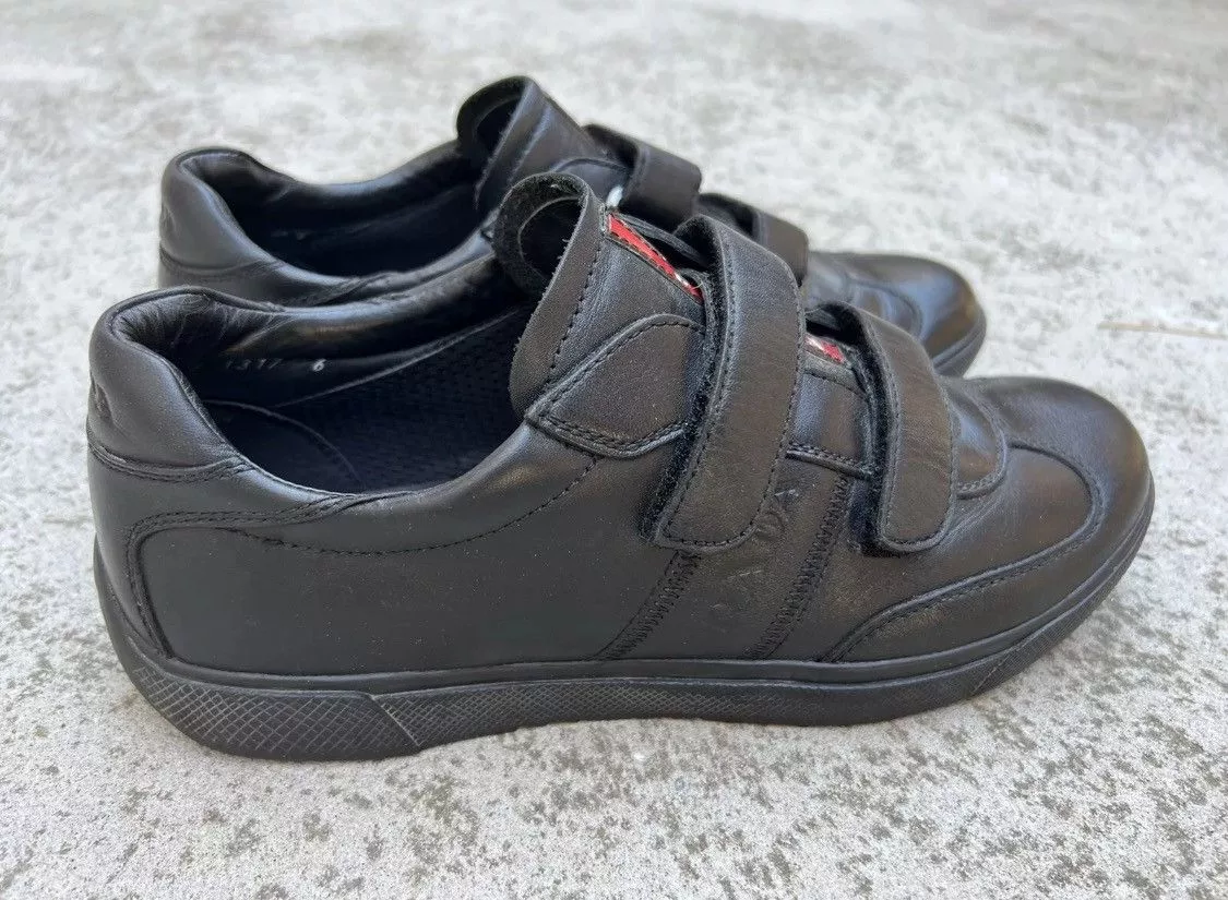 Prada Low Top Sneakers Authentic💫Prada💫2 Strap Leather Sneaker (4P 1317) Black
