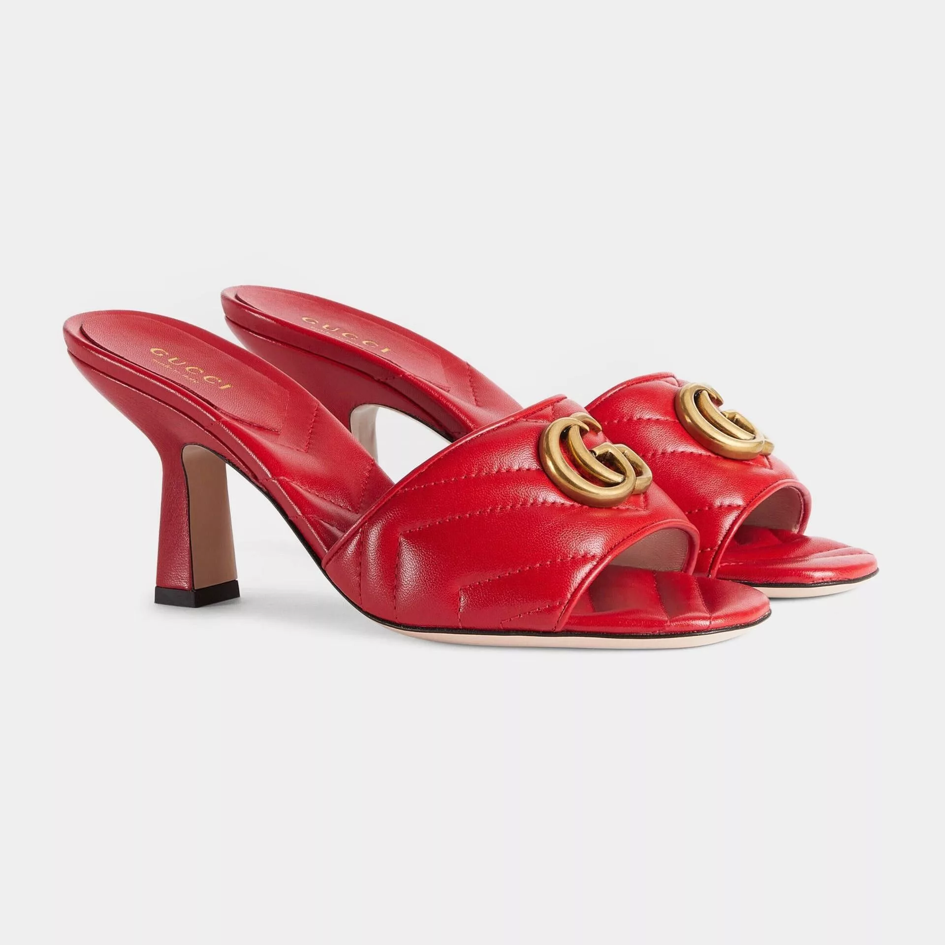 Gucci Miscellaneous Gucci Double G Leather Slide Sandals SIZE 37.5 Red