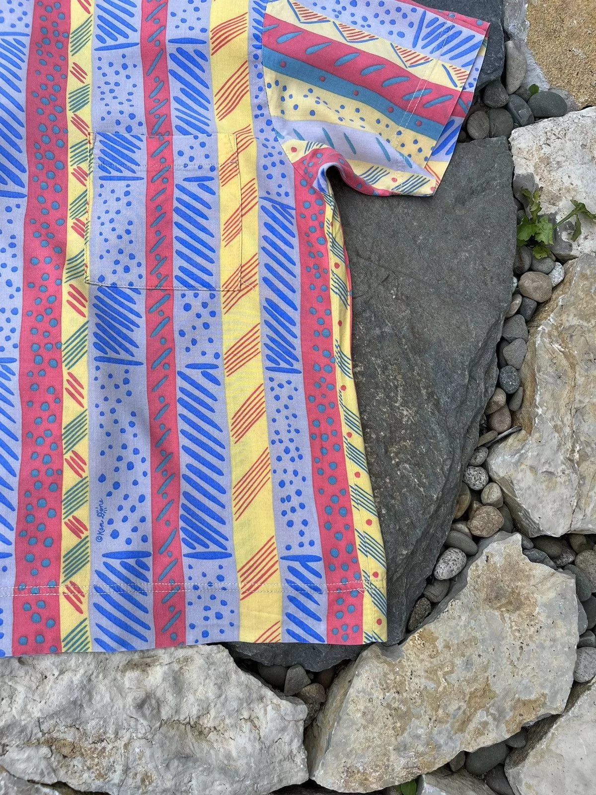 Vintage Short Sleeve T Shirts Vintage Ken Done design striped patterned all over print tee Multi