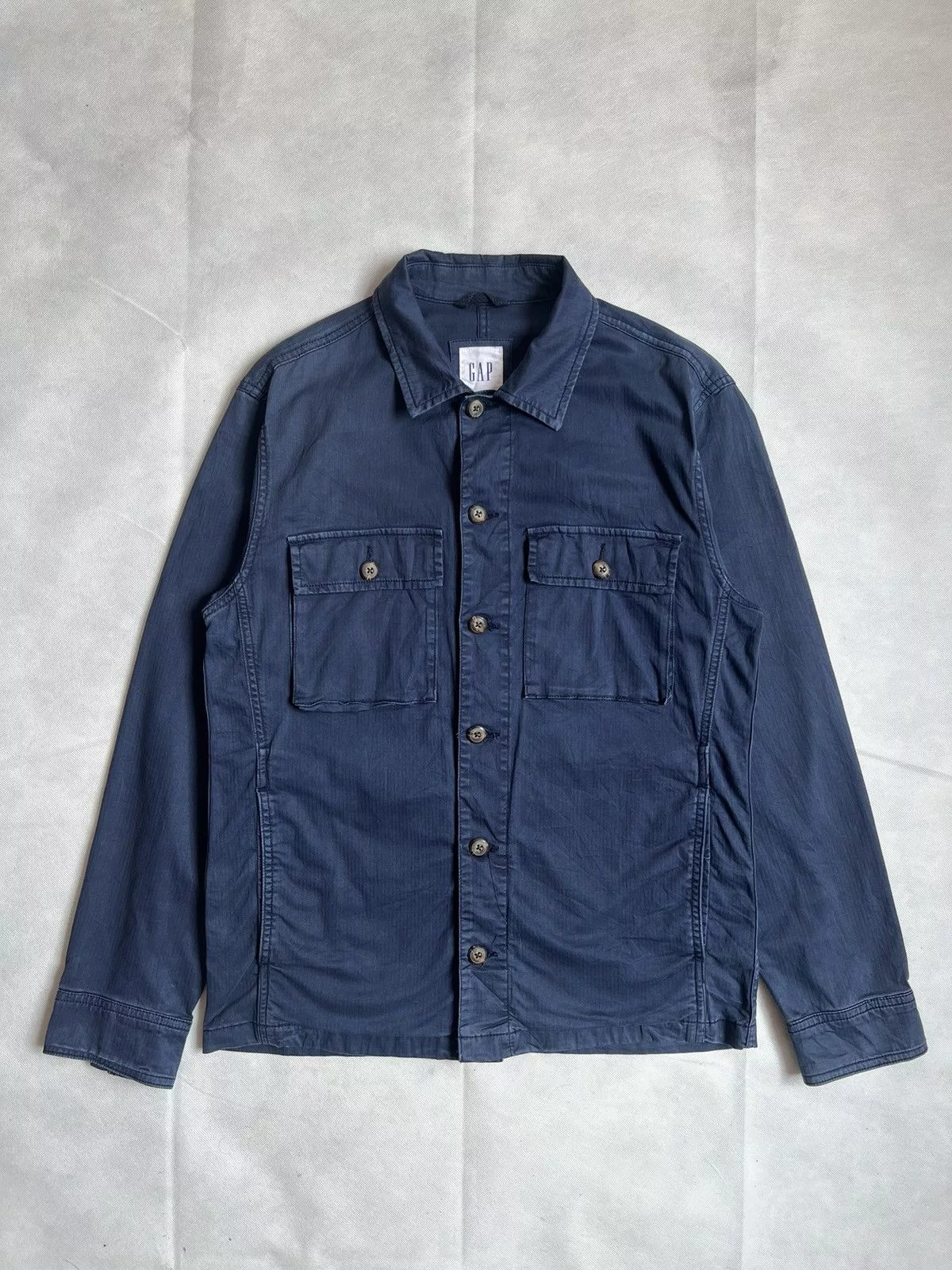 Gap Shirts Button Ups Gap Double Pocket Hickory Stripe Button Up Military Style Blue Streetwear
