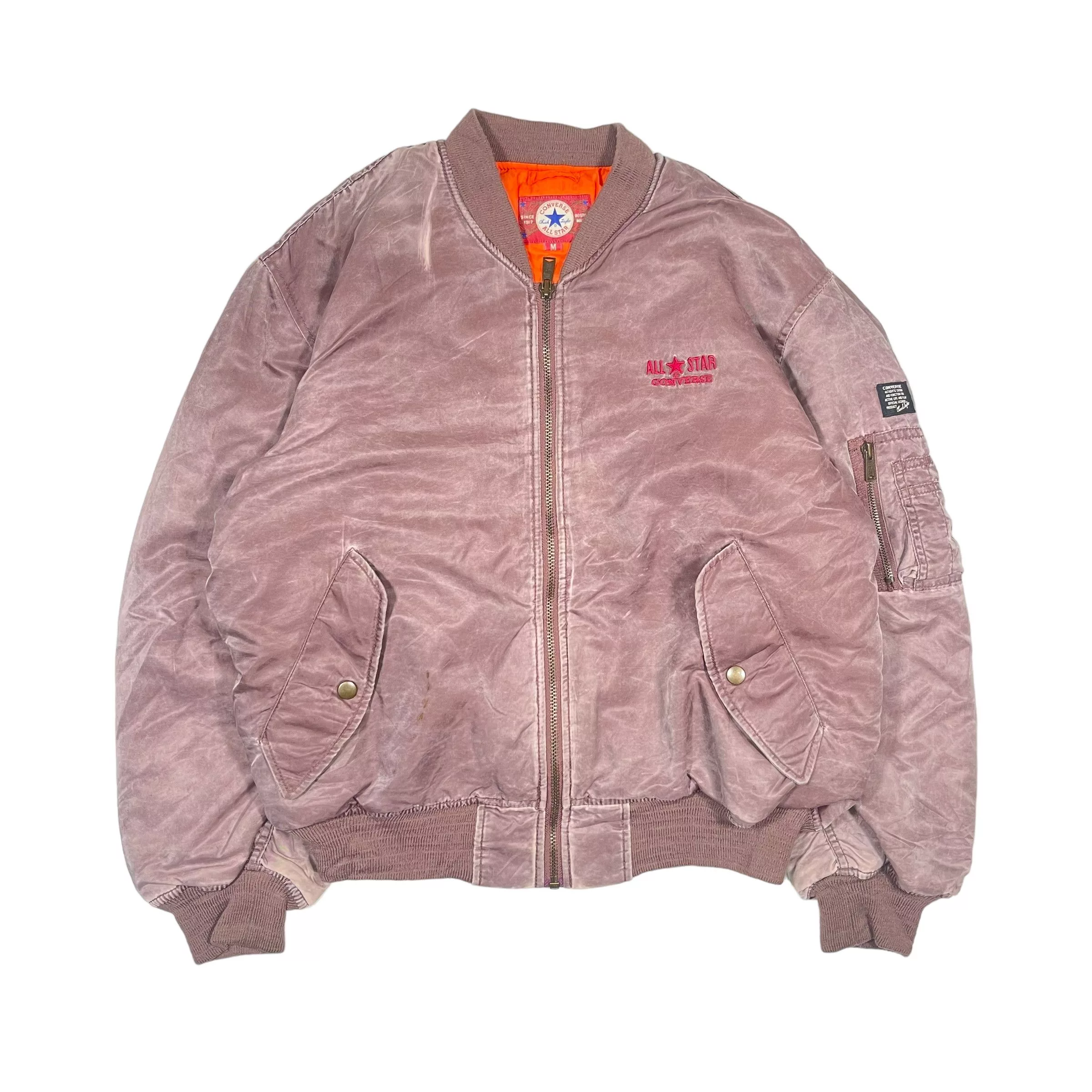 Converse Bombers Converse × Vintage Vintage 1990s Converse Nylon Washed Bomber Jacket Red