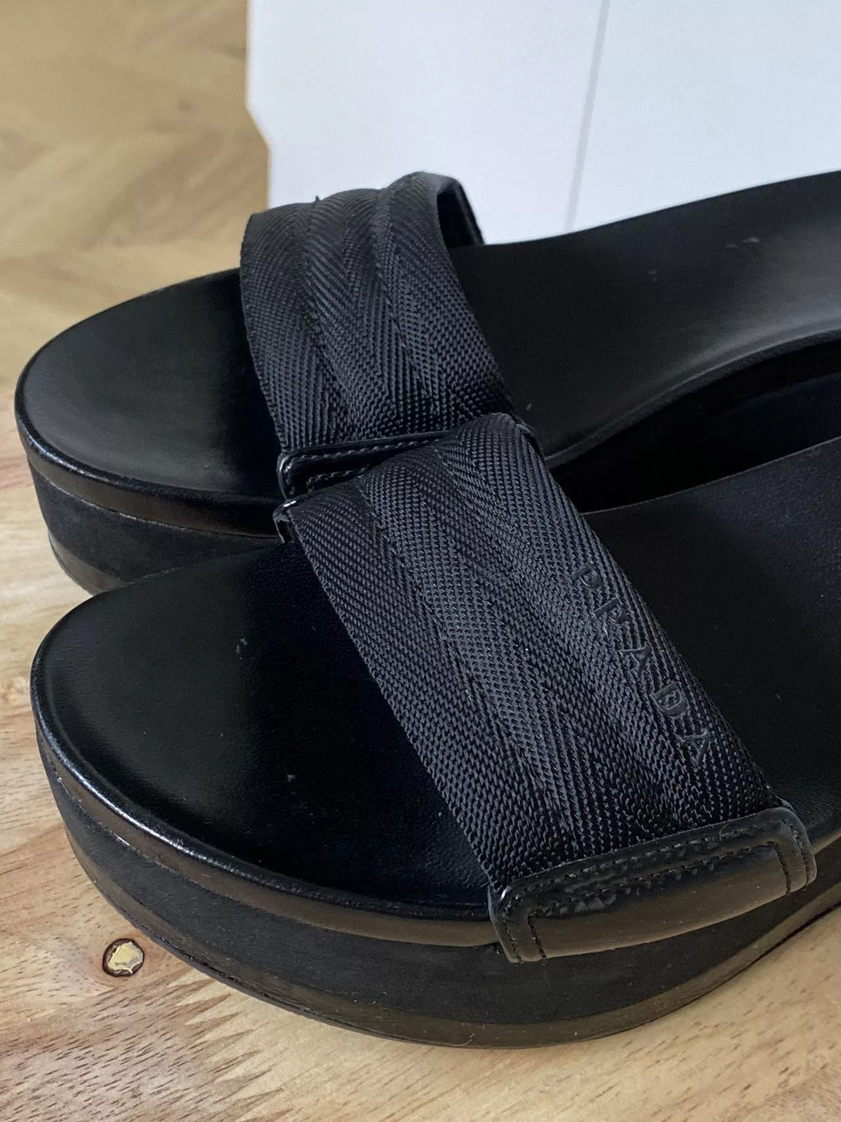 Prada Sandals Prada × Vintage Prada Leather Sandals Flip Flops on Wedges Black Luxury
