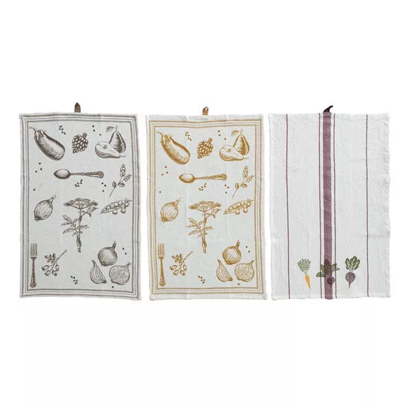 Linen Blend Tea Towel w/Veggies, asstd