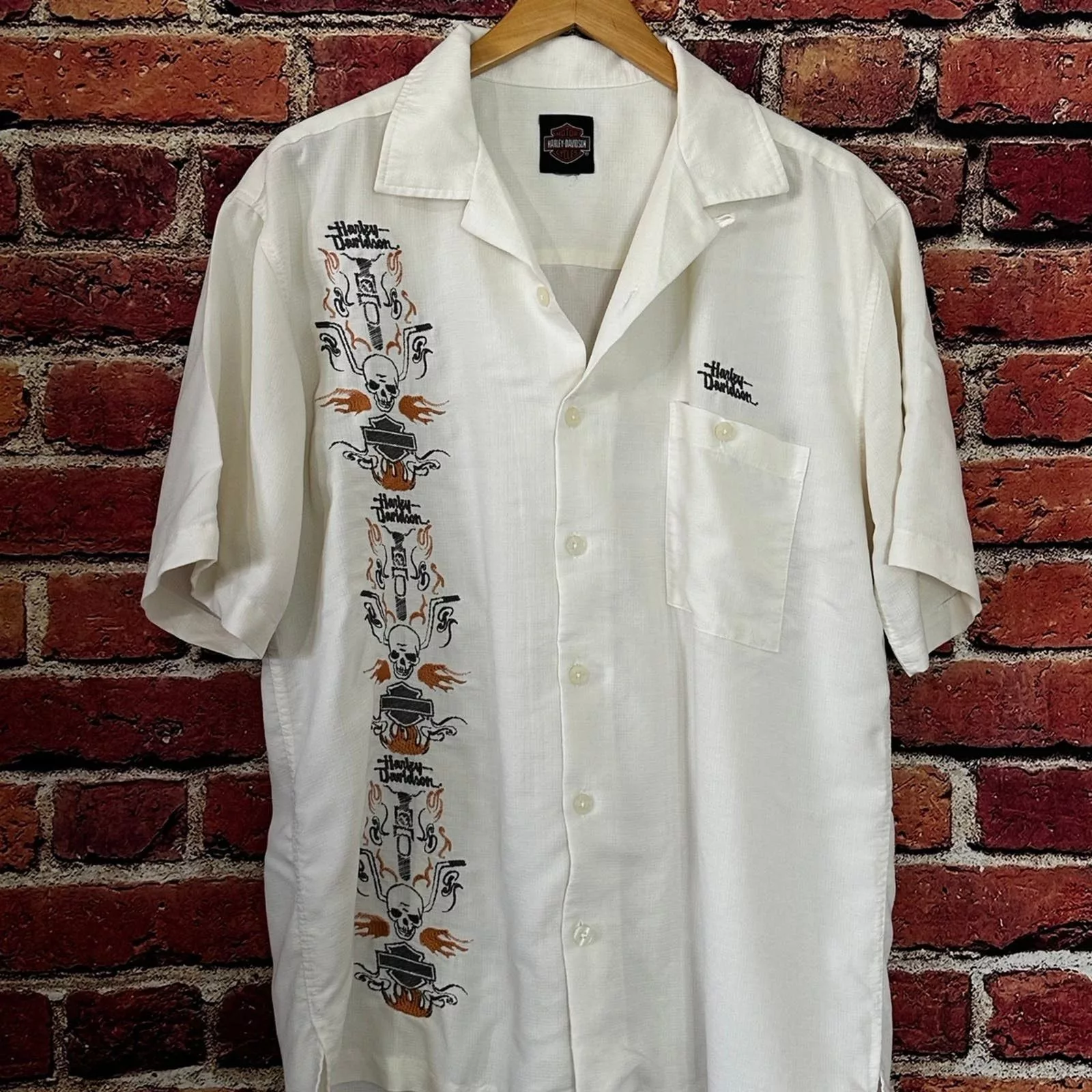 Harley Davidson Shirts Button Ups Harley Davidson short sleeve button down shirt Beige