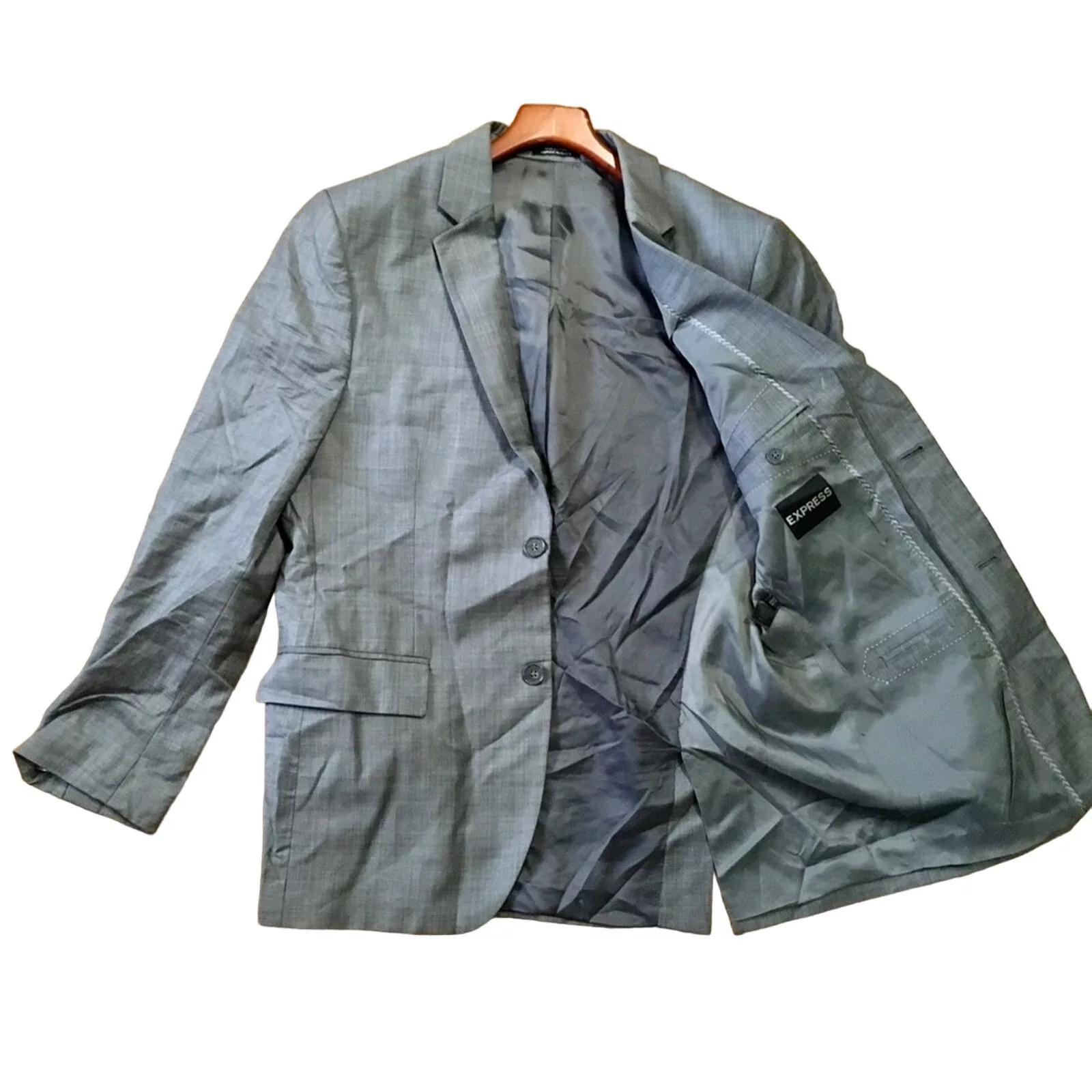Express Blazers Express Classic Solid Gray Wool-Blend Suit Jacket