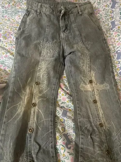 Jean Denim washed flared printed jeans Blue Avant-Garde