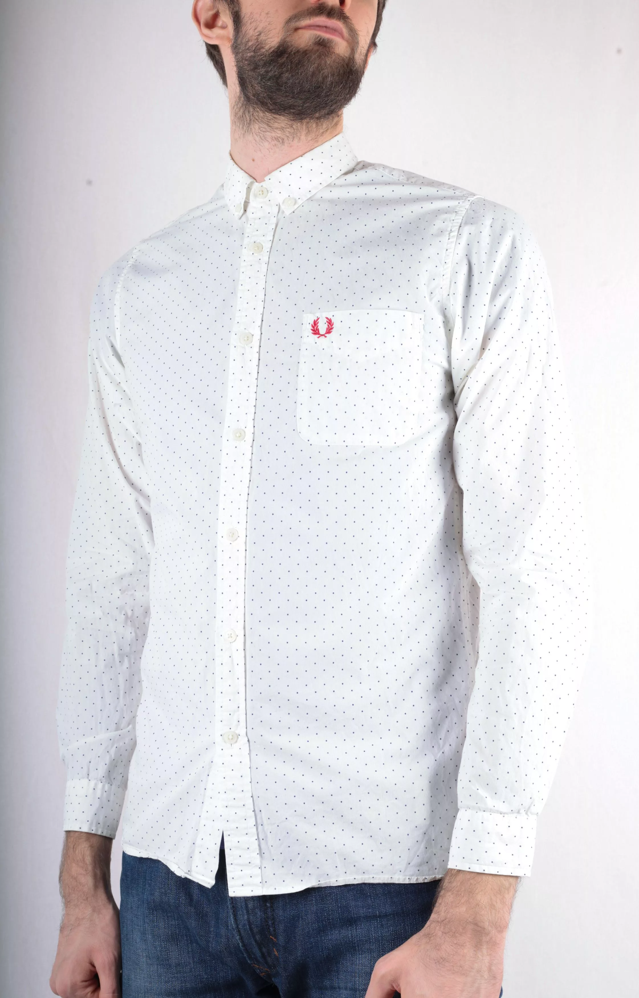 Fred Perry Shirts Button Ups Fred Perry White Dotted Long Sleeve Shirt Size S Slim Fit