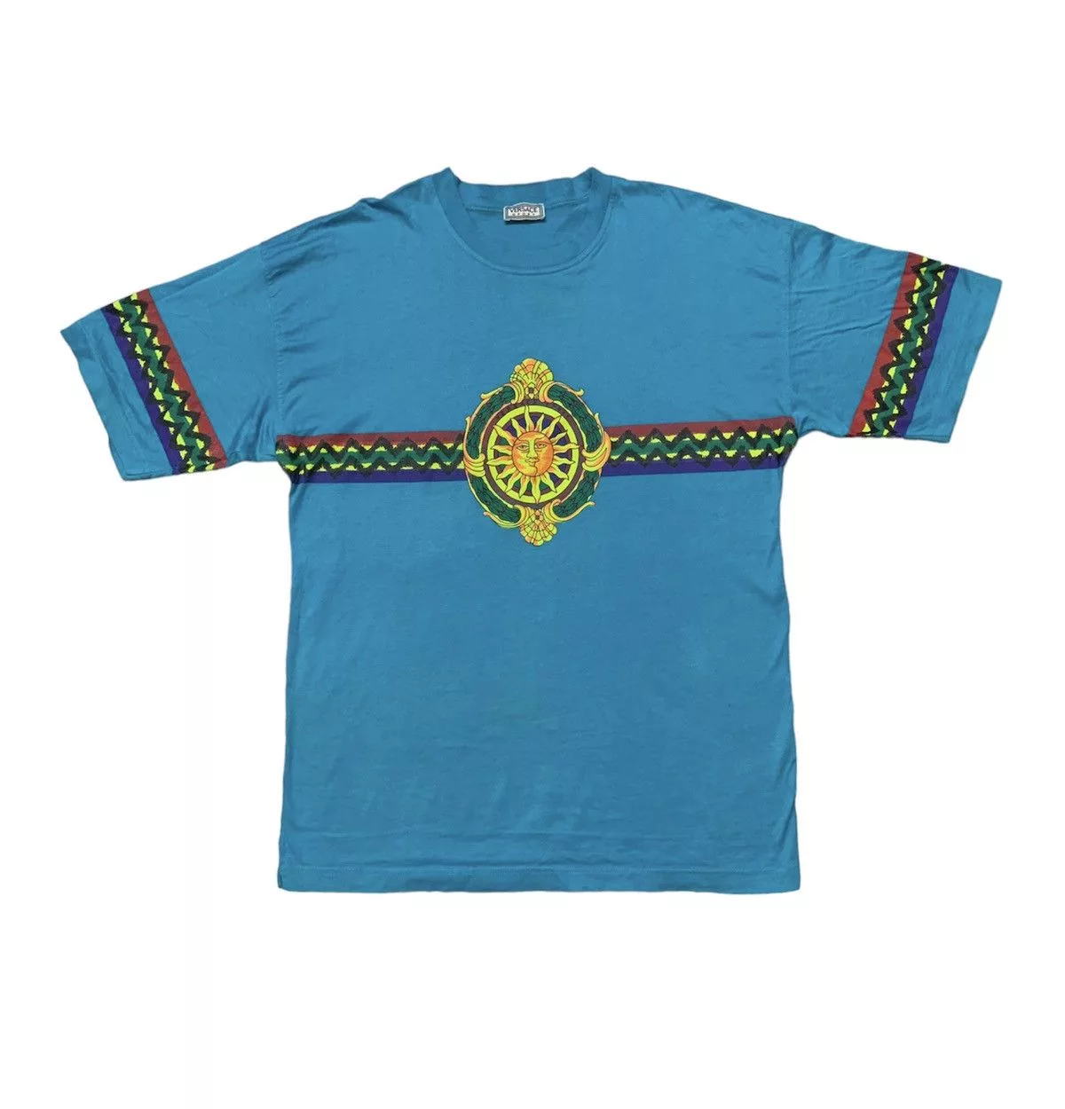 Versace Short Sleeve T Shirts Versace × Versace Jeans Couture Vintage Versace Sun Tribe Reggae Art Tshirt White