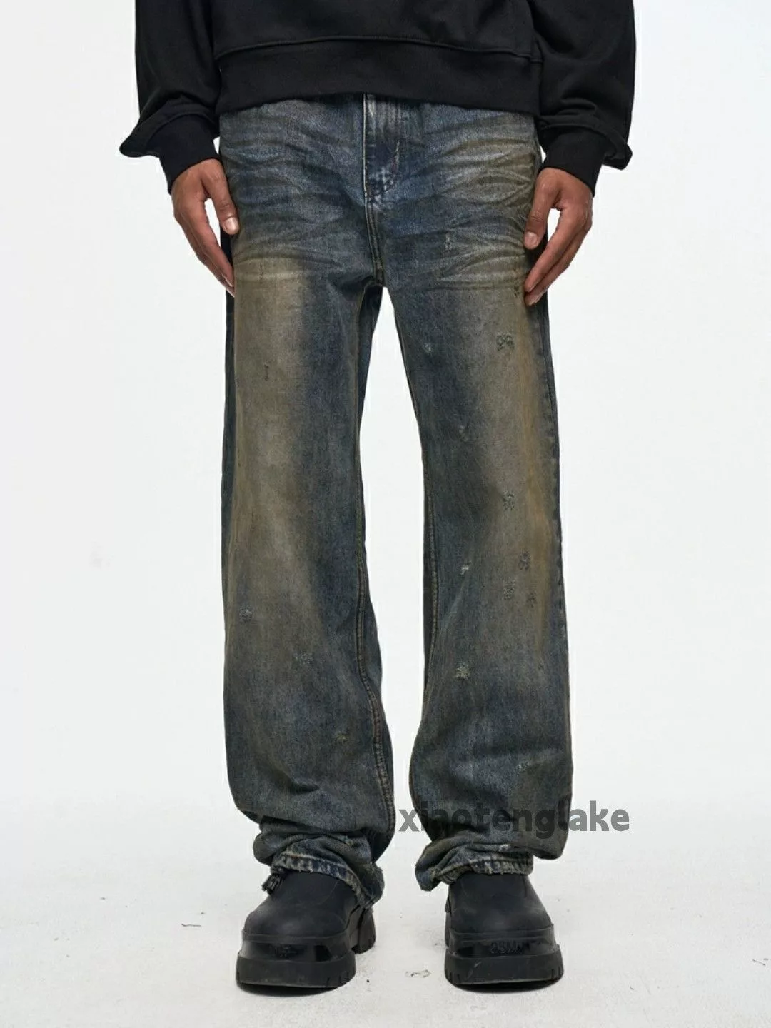 Jean Denim Jean × Vintage washed faded yuppie ripped rusty stain grunge jeans Blue