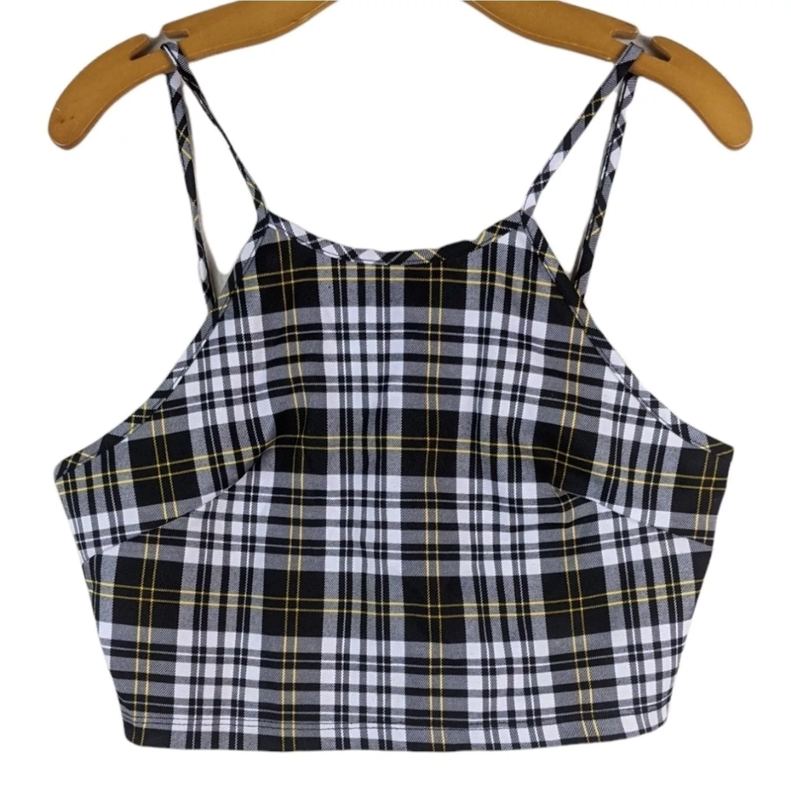 Vintage Crop Tops Vintage VTG 90s Windsor Cropped Top MADE IN USA Plaid Checkered MED Black