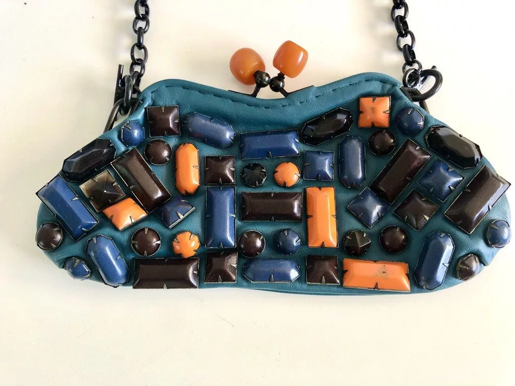 Other Handle Bags Other Jamin Puech Glam Clutch with Leather and Chain Handle Blue