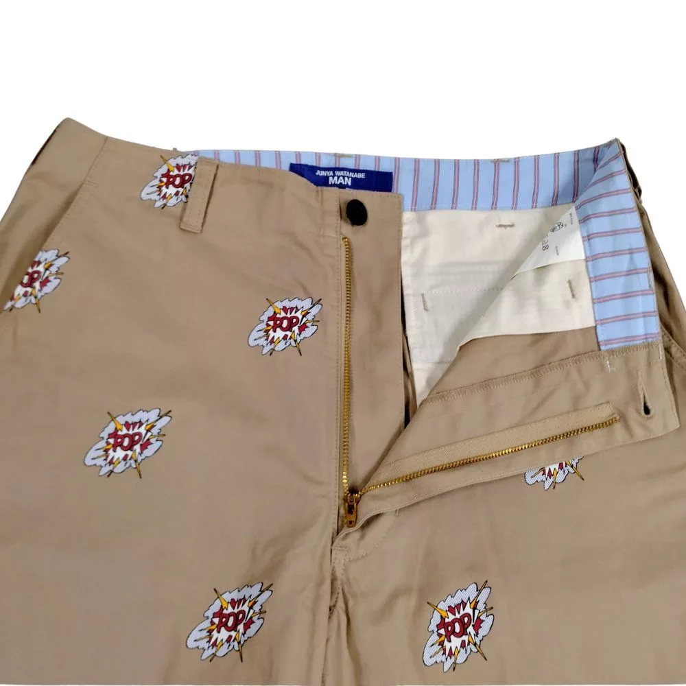 Comme des Garcons Cropped Pants Printed Pattern Cotton Beige