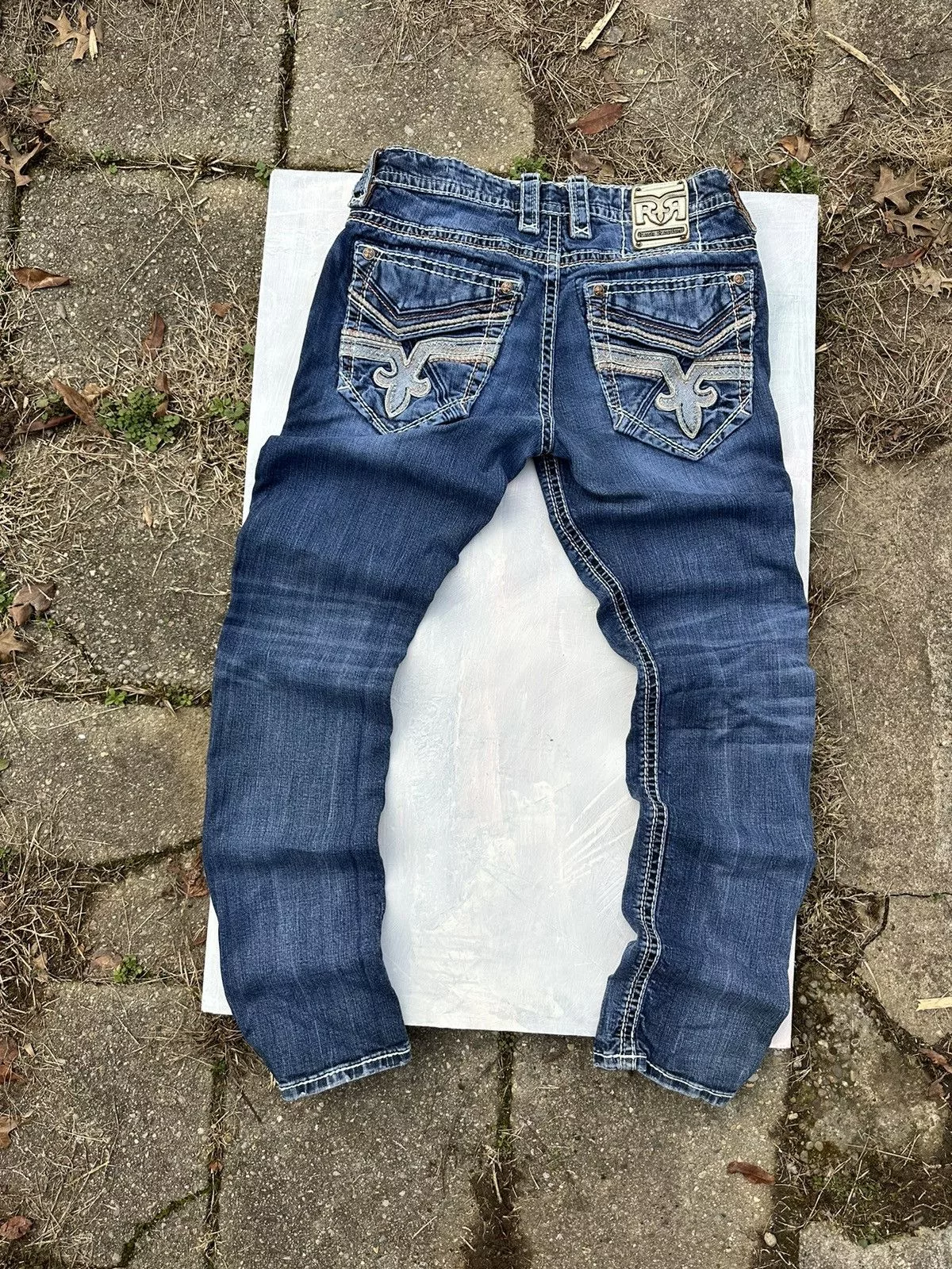 Rock Revival Denim Crazy y2k rock revival thick stitch faded affliction jeans Blue