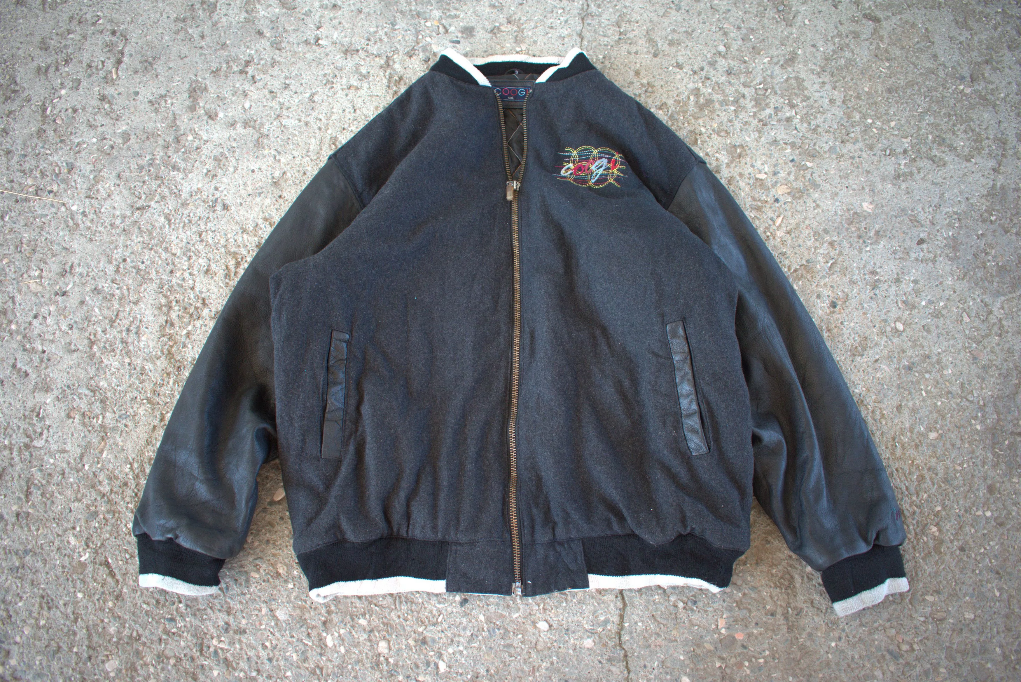 Coogi Leather Jackets Coogi leather sleeved wool varsity jacket Black