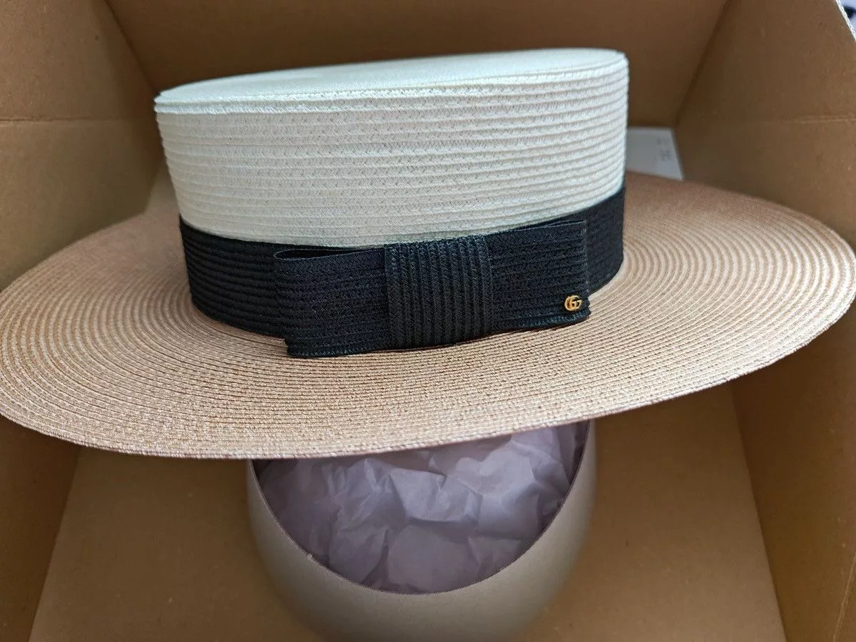 Gucci Hats GUCCI Straw Boaters Wide-brimmed Hats White