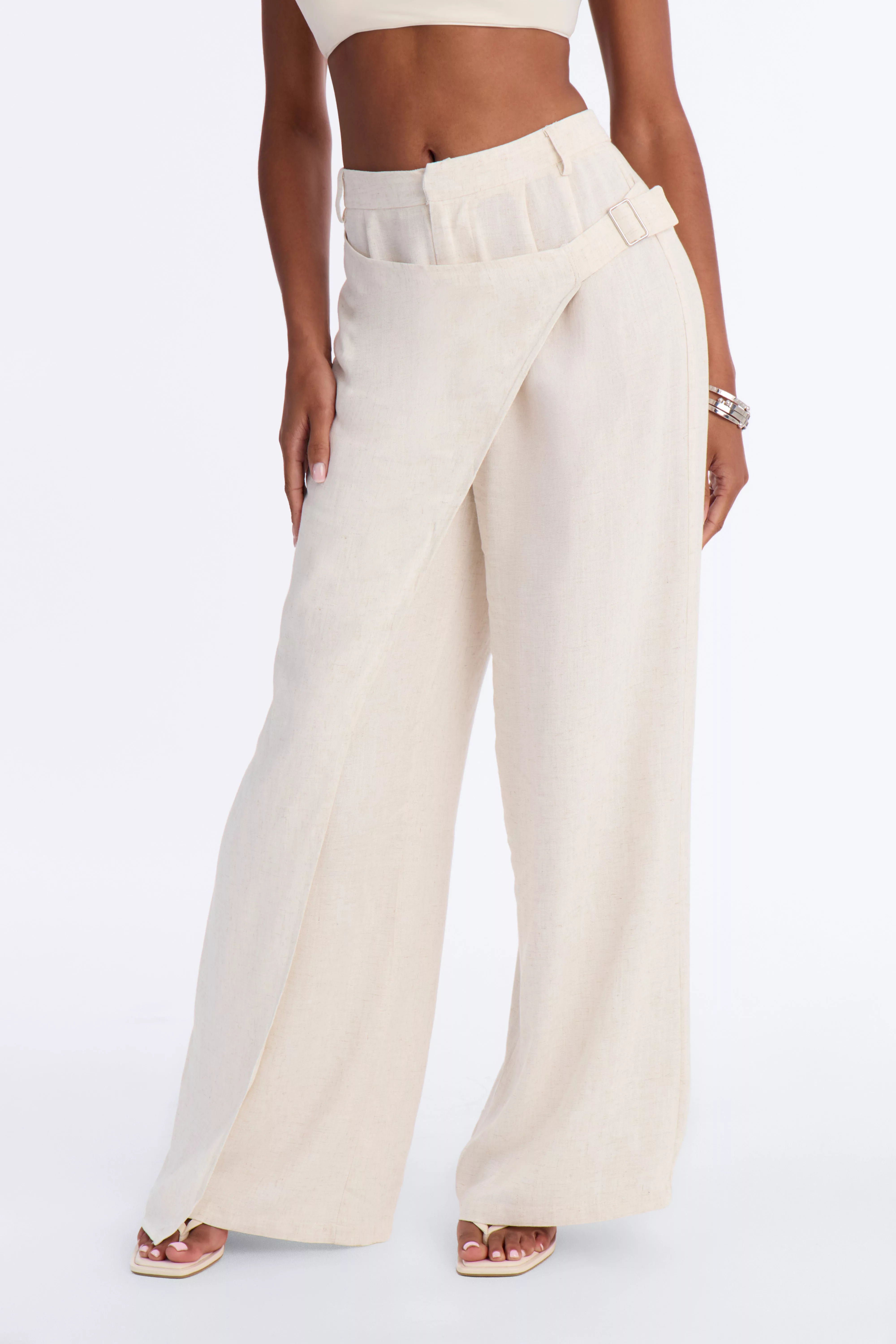 Tailored Touch Wrap Front Linen Trouser - Natural