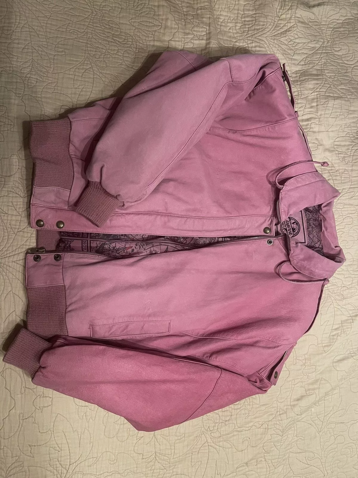 Vintage Bombers Vintage pink cropped fit leather bomber jacket