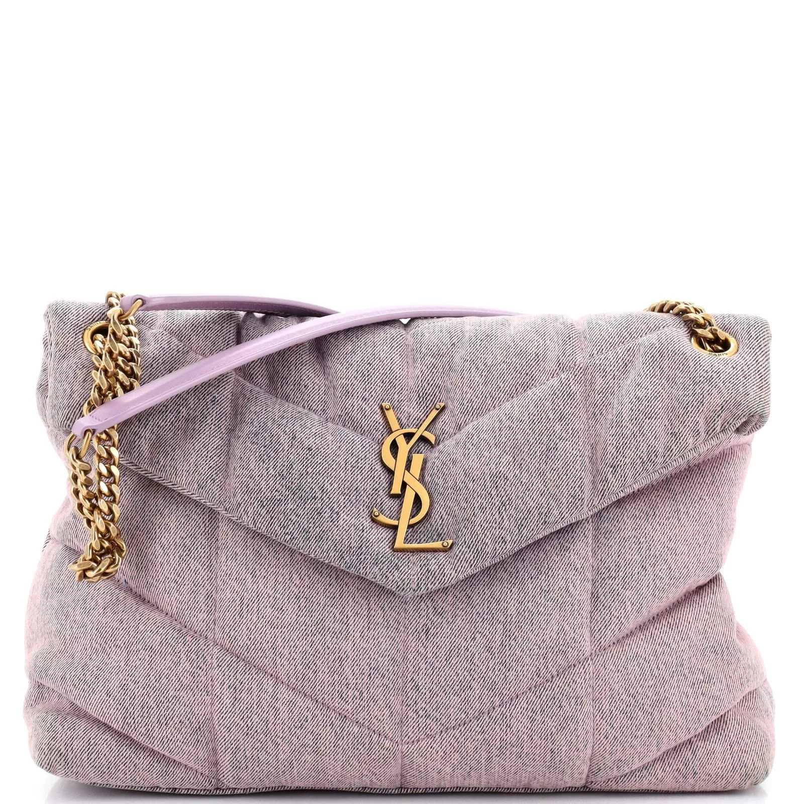 Yves Saint Laurent Handle Bags Yves Saint Laurent Loulou Puffer Shoulder Bag Quilted Vintage Denim Medium Purple