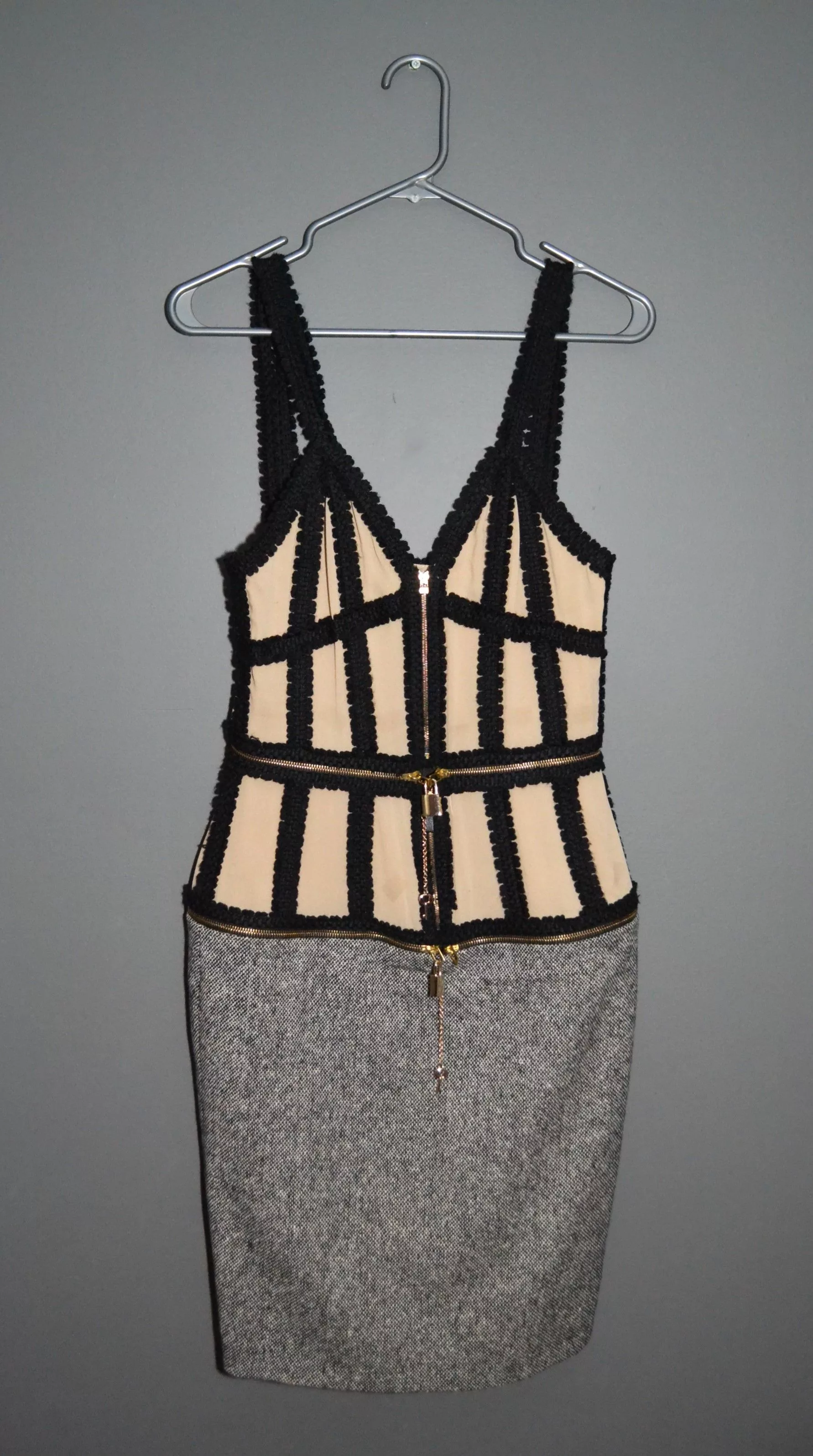 Alexander McQueen Midi Dresses Alexander McQueen 2003 Lock Key Transformable Silk Dress 42 Beige