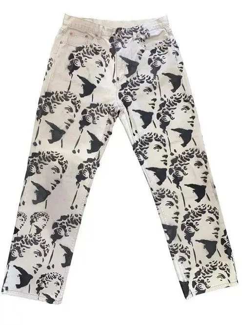 Jean Casual Pants Men's White Avant-Garde