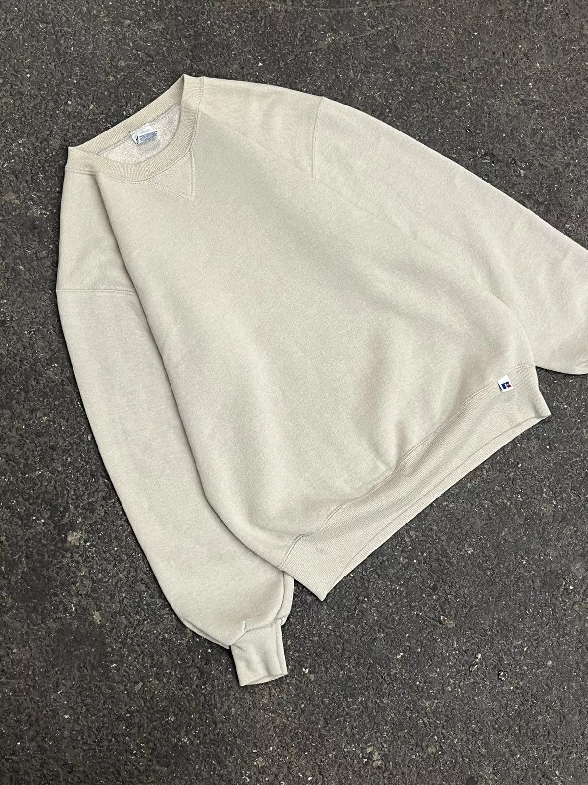 Russell Athletic Sweatshirts Hoodies Russell Athletic × Vintage Russell athletic made in USA boxy fit cream color blank crew White Streetwear