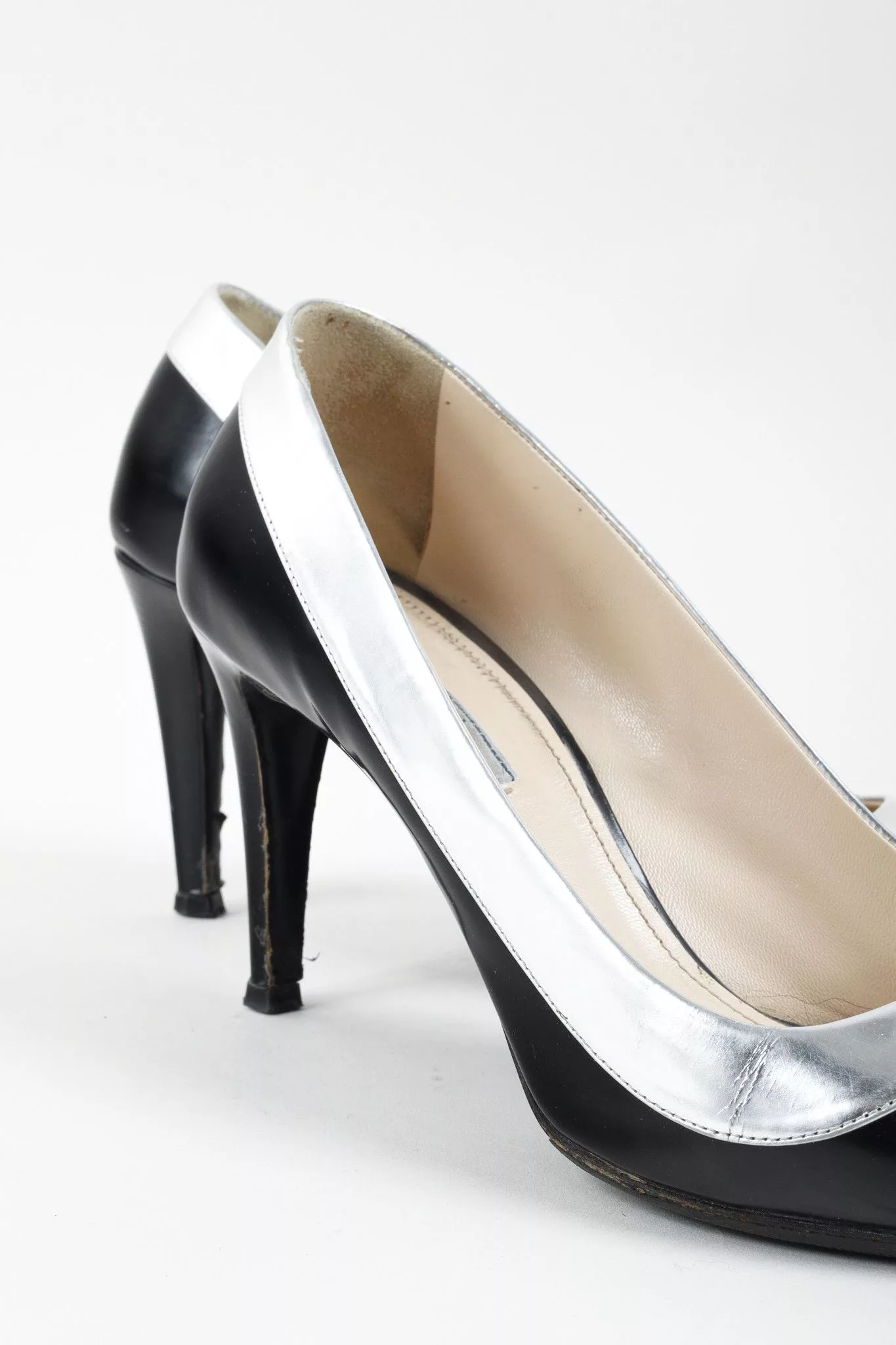 Prada Heels Prada Metallic Rim Point Toe Stiletto Heels Black