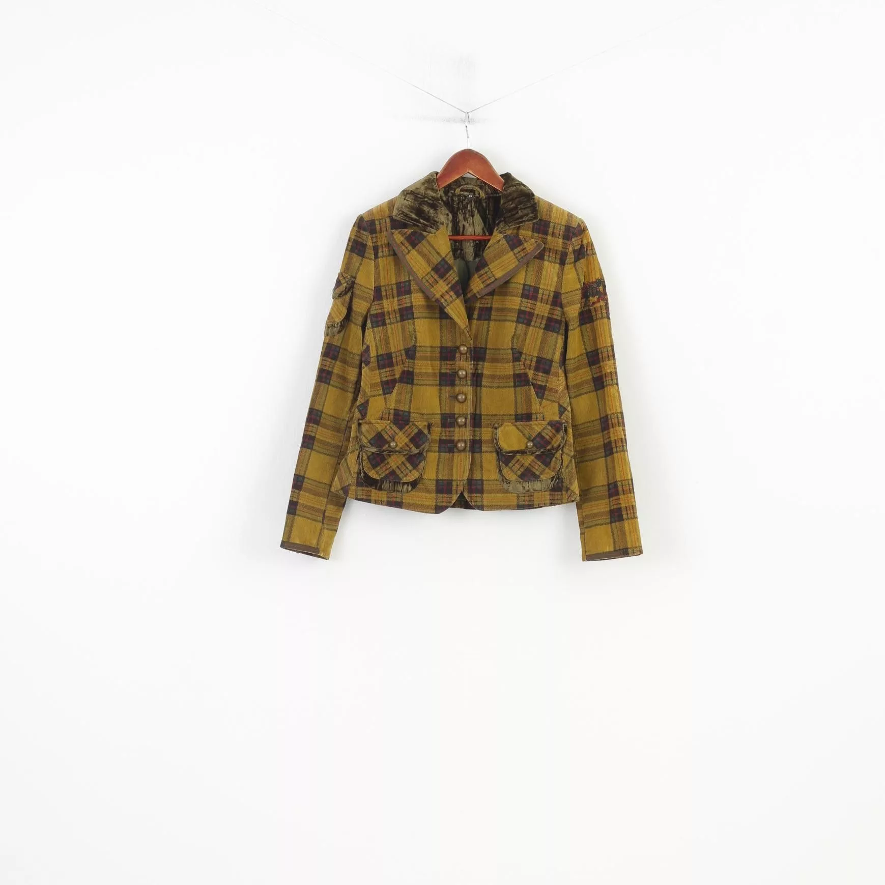 Vintage Blazers Vintage Women 40 S Blazer Green Checkered Cotton 11190