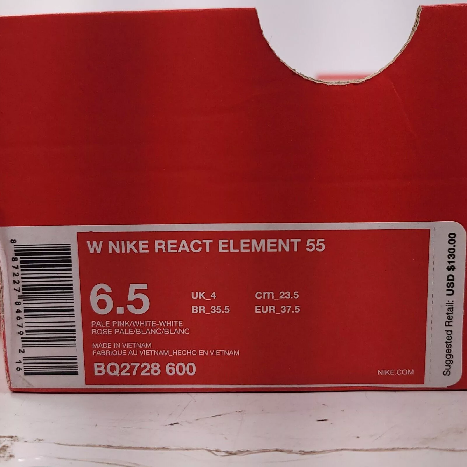 Nike Low Top Sneakers Nike React Element 55 Shoe Womens Size 6.5 BQ2728-600 Pink