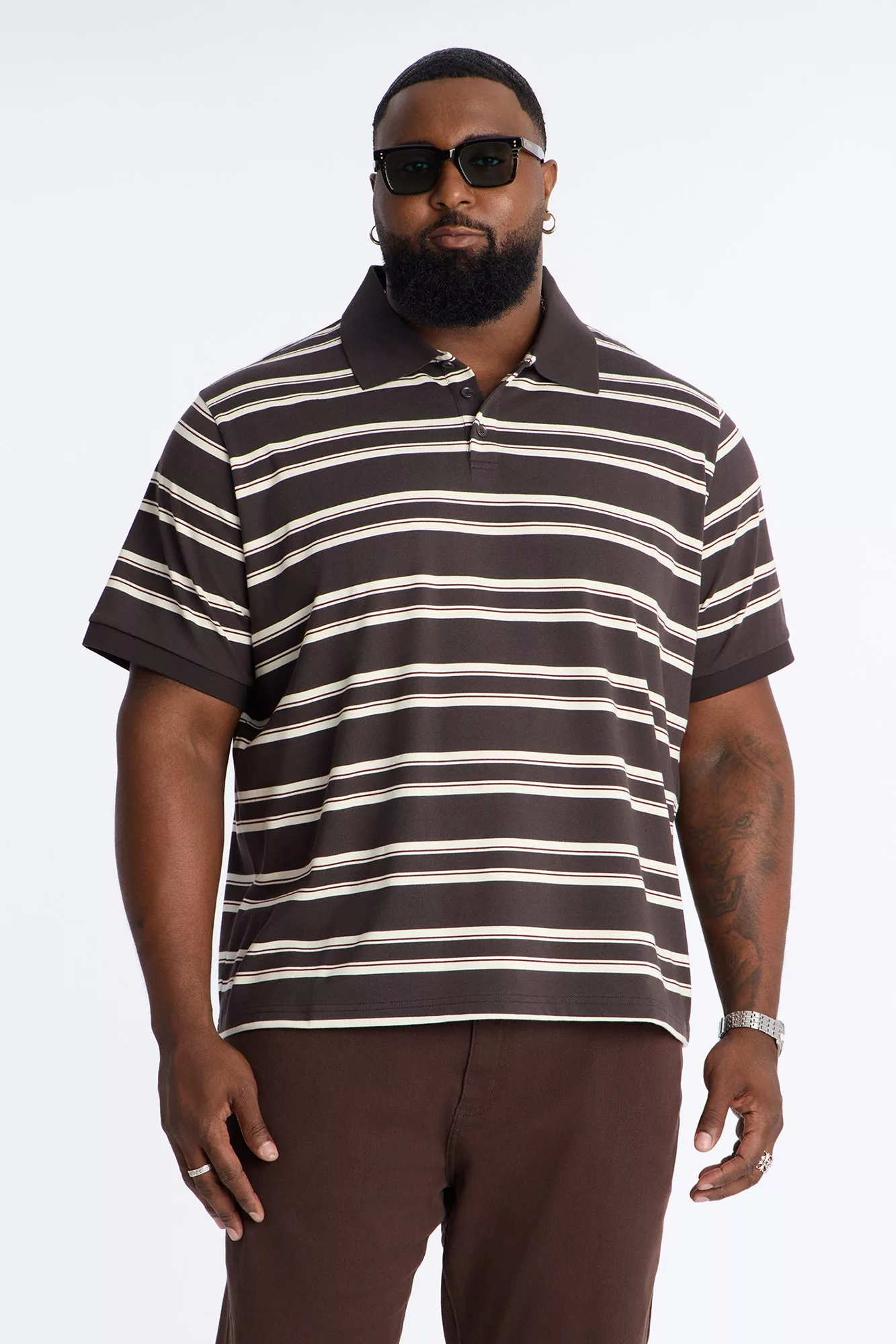 Casey Stripe Polo - Brown/combo