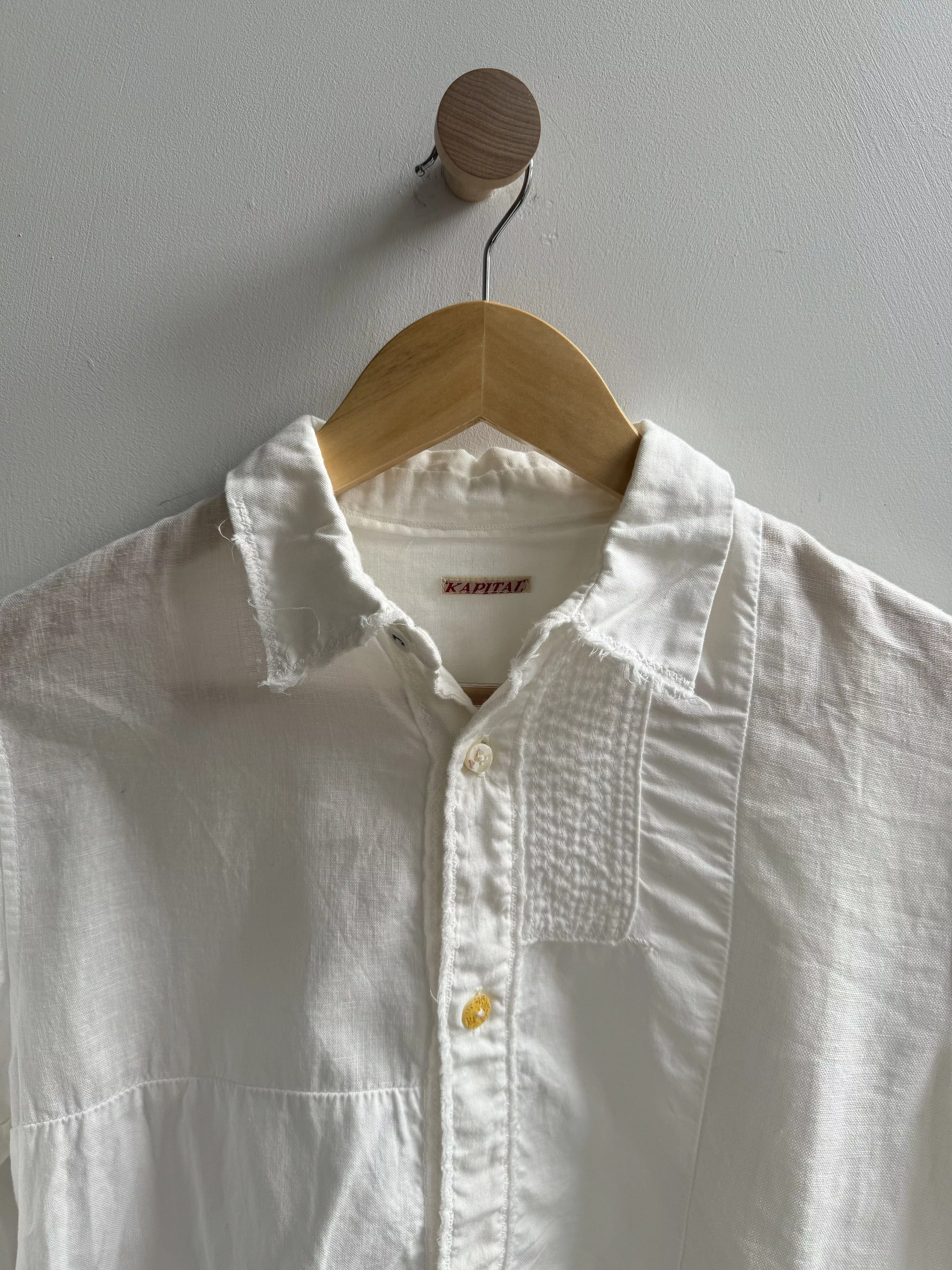 Kapital Button Ups Kapital Cotton Linen Blend Patchwork Button Down White