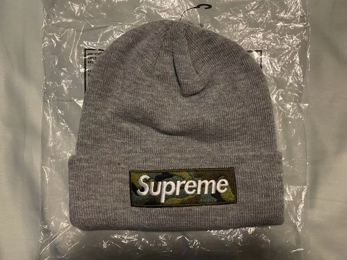 Supreme Hats Supreme FW23 Camo Box Logo Beanie Heather Gray