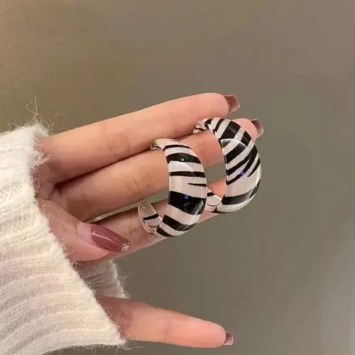 Jewelry Earrings Jewelry Exaggerated Zebra Pattern Acrylic Earrings Black
