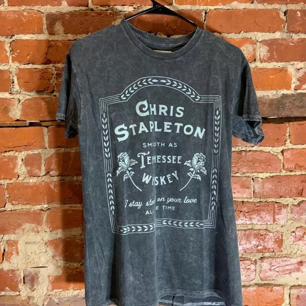 Designer Short Sleeve T Shirts Designer Chris Stapleton medium grey graphic preowned T-shirt Gray