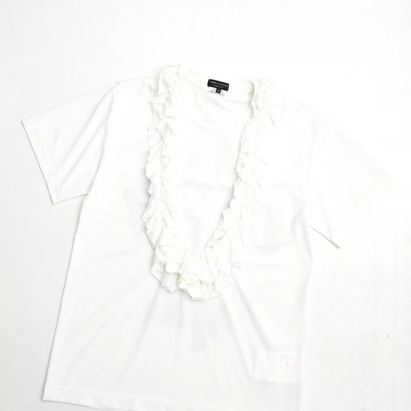 Comme des Garcons Homme Short Sleeve T Shirts Comme des Garcons Homme Short Sleeve Ruffle Decoration Printed Cotton White