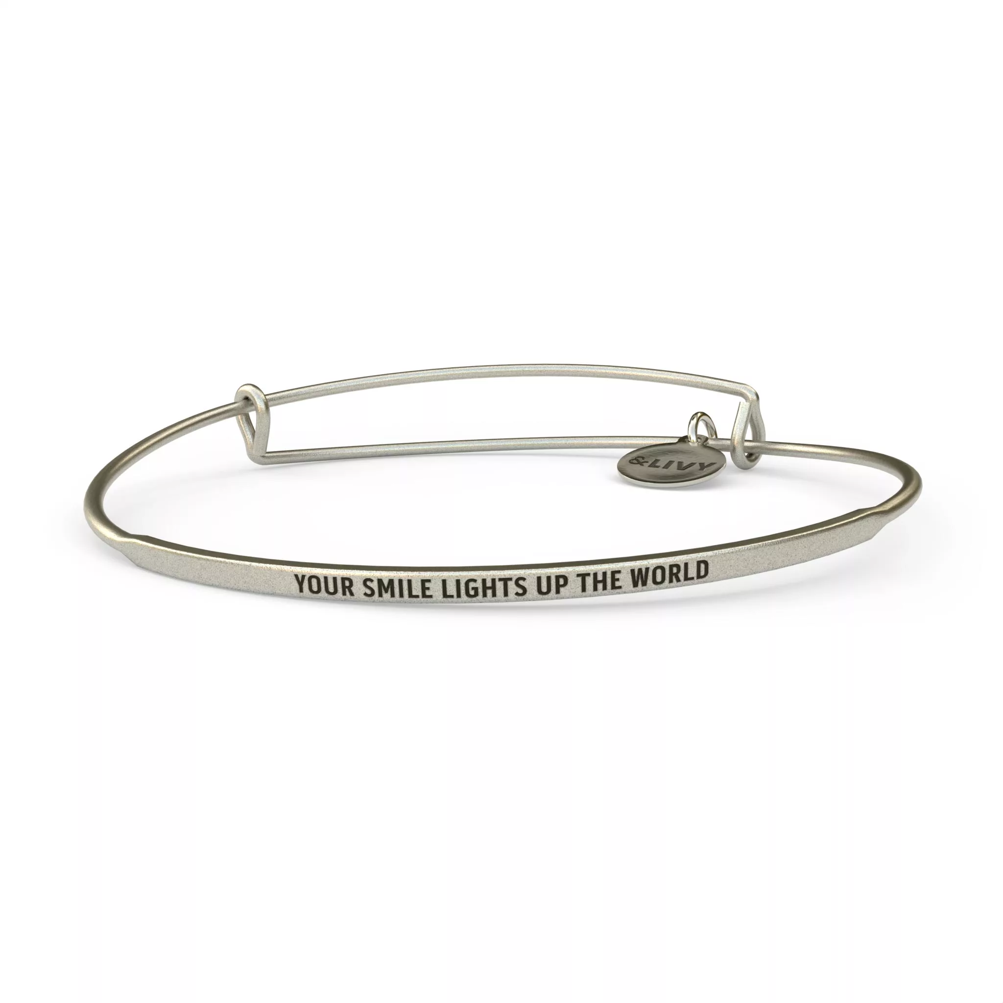 Smile Metal Bracelet | Antique silver posy engraved YOUR SMILE LIGHTS UP THE WORLD