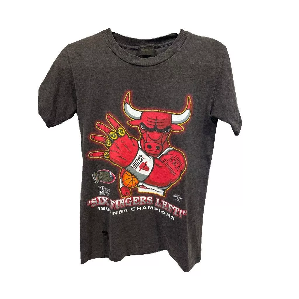 Changes Short Sleeve T Shirts Changes Vintage 1996 NBA Champs Chicago Bulls Six Fingers Left Tee Multi