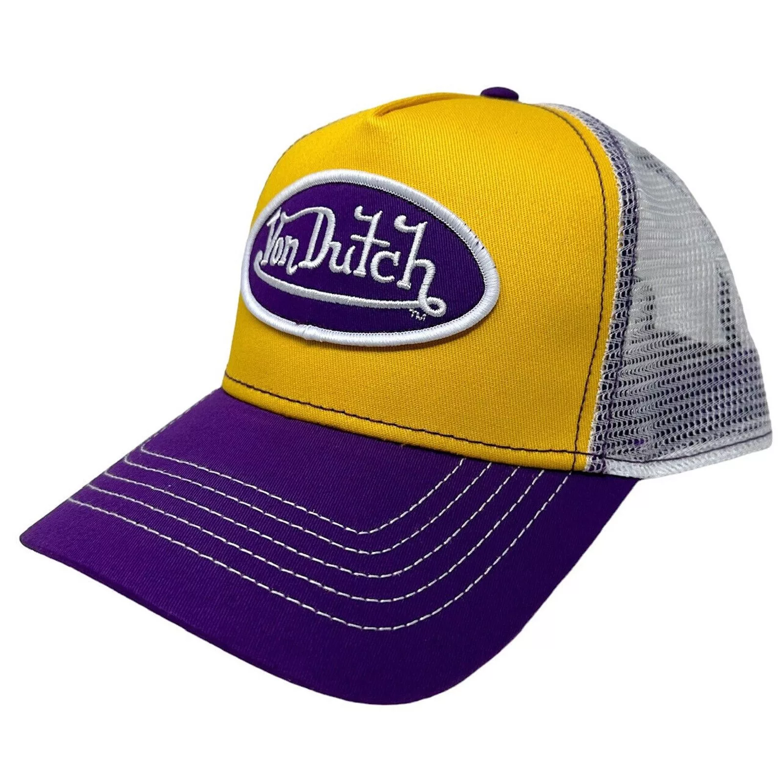 Von Dutch Hats Von Dutch Trucker Hat Purple Gold Embroidered Logo Patch Cap
