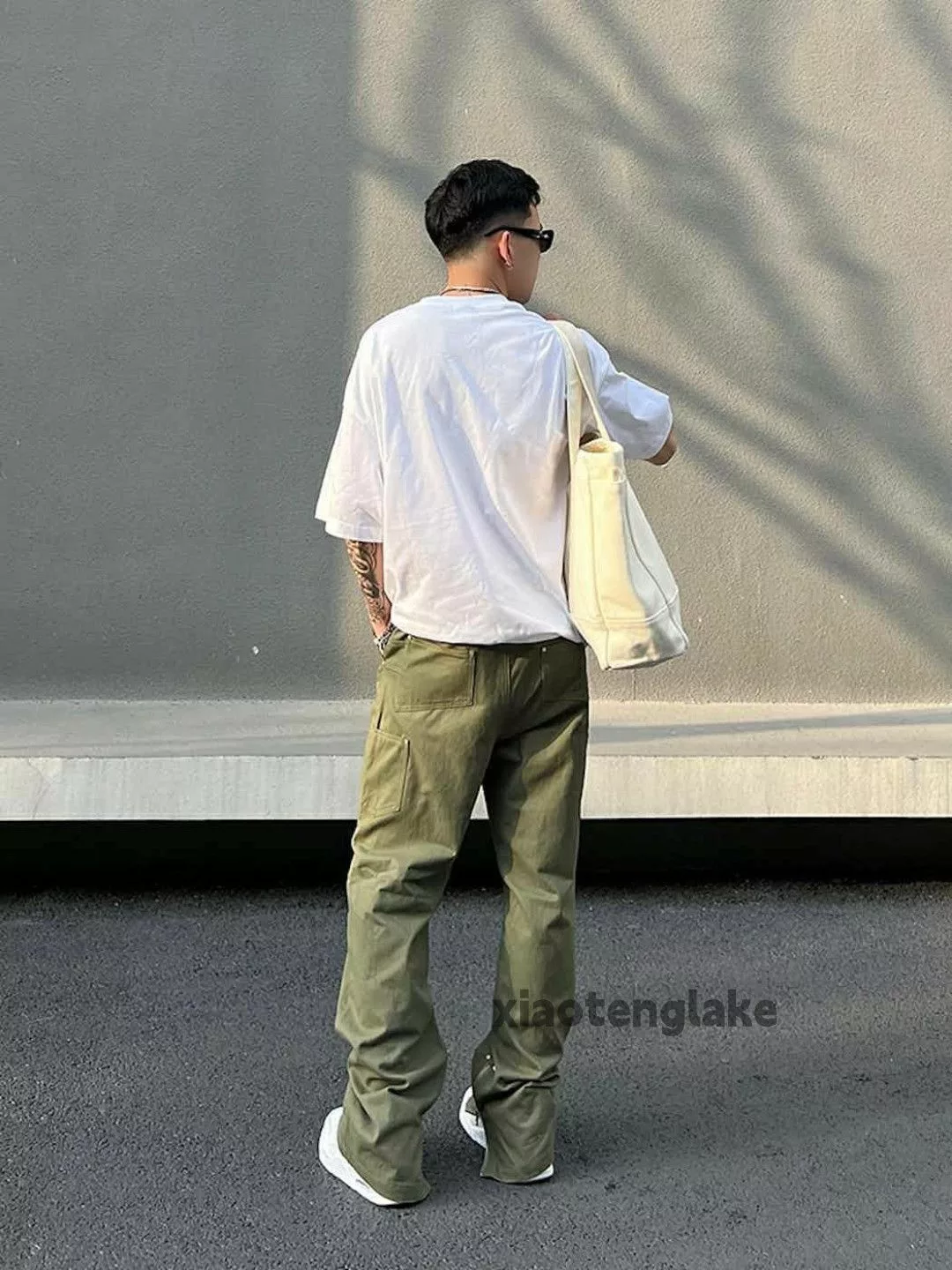 Designer Casual Pants Designer × Japanese Brand × Vintage utility skate hiphop zipper flared cargo carpenter pants Green