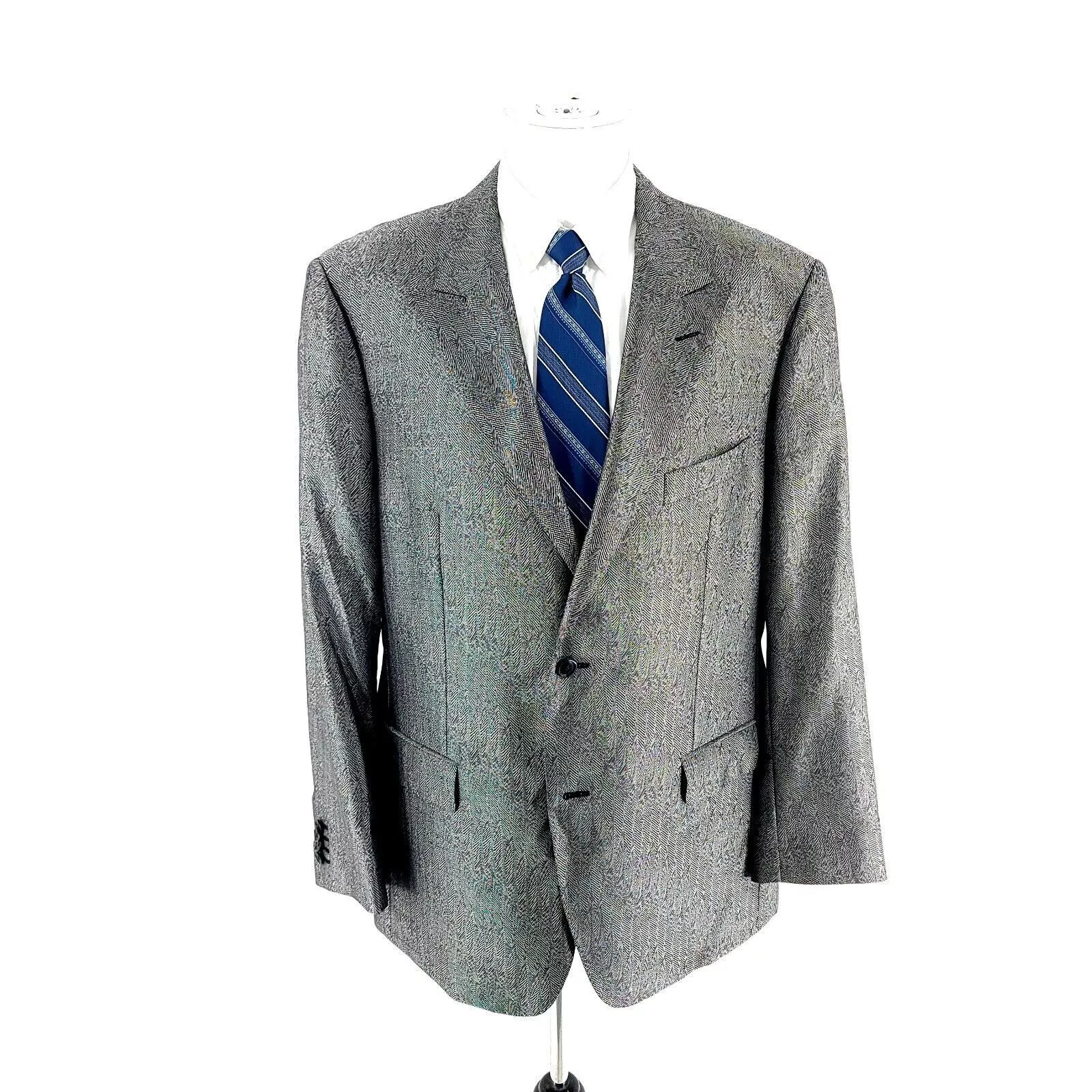 Versace Blazers Versace Hand Made Wool Silk 2 Button Blazer 44R Metallic Sil Silver