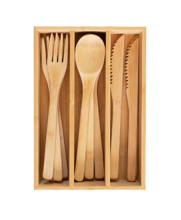 12-Pc. Reusable Bamboo Flatware Set w/Case