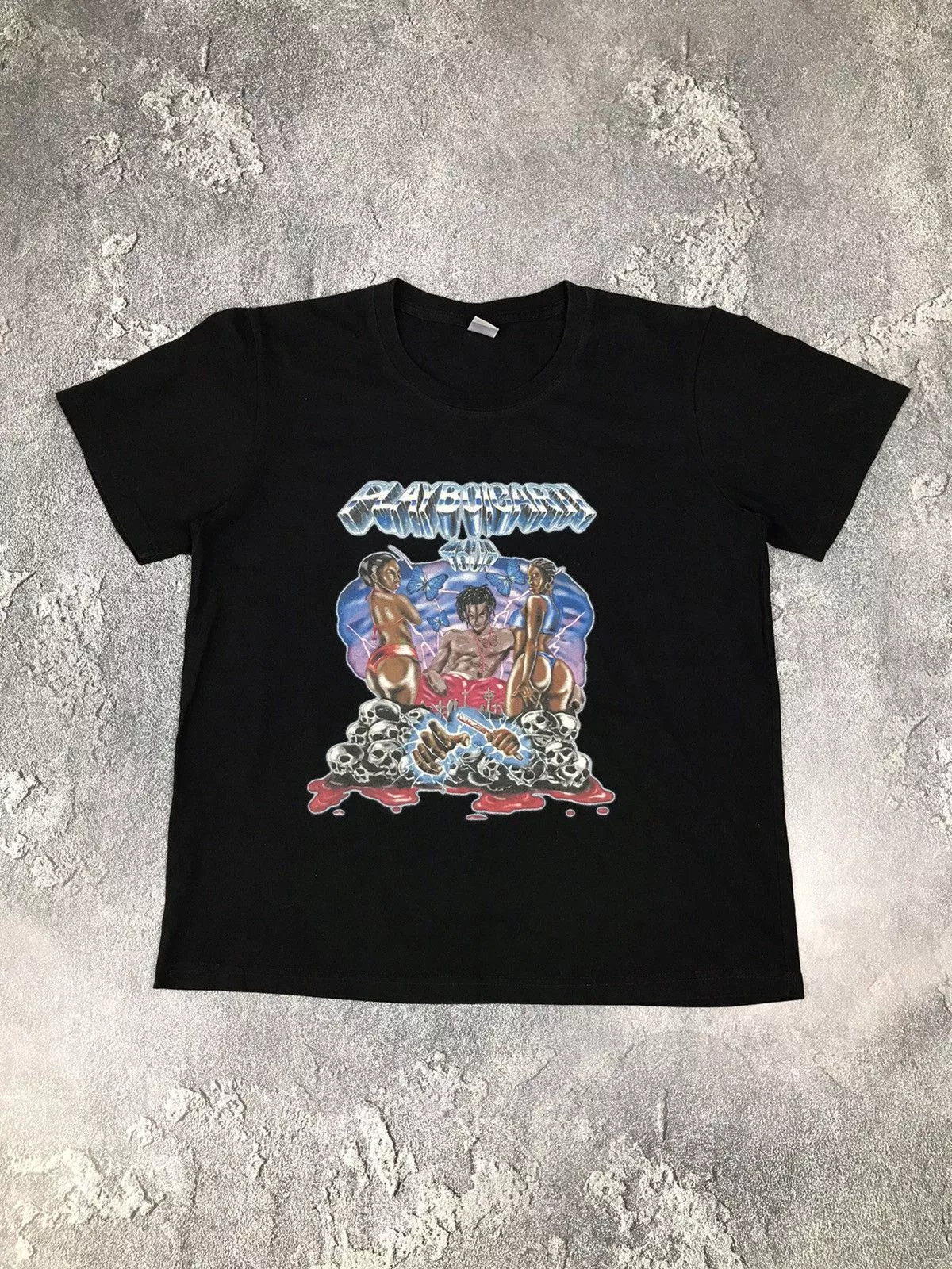 Playboy Short Sleeve T Shirts Playboy × Vintage Playboicarti True Merchandising Printed Tshirt,Tee Black Streetwear