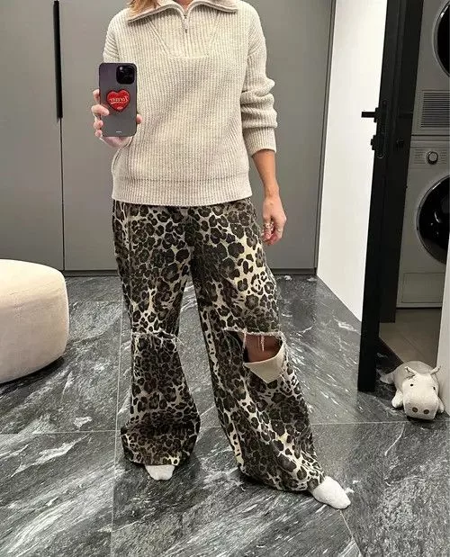 Jean Jeans Leopard Ripped Wide Leg Jeans Multi Avant-Garde