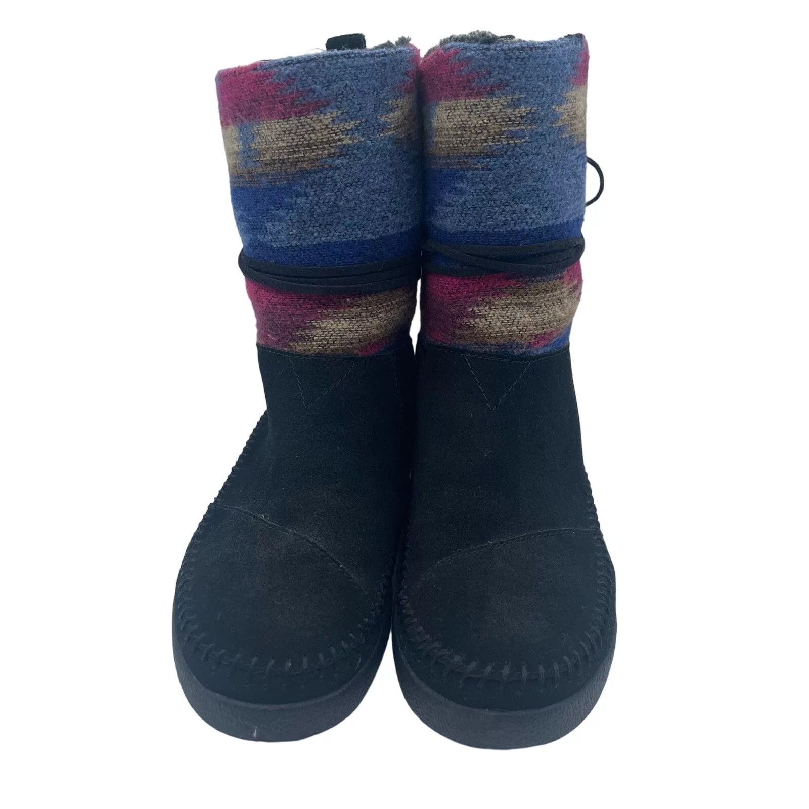 Toms Boots TOMS Nepal Boots Aztec Black Leather Faux Fur Lined Sock 6.5