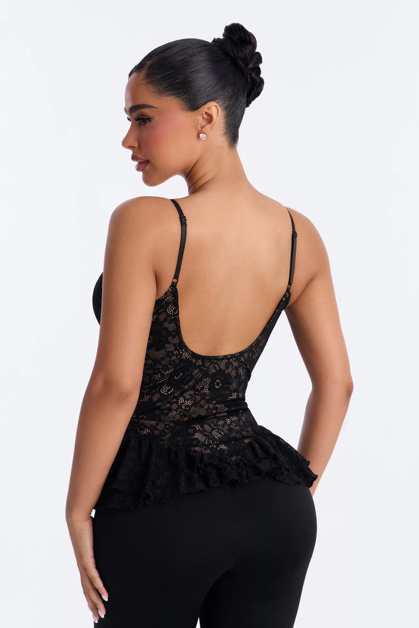 Another Romance Lace Ruffle Corset Top - Black