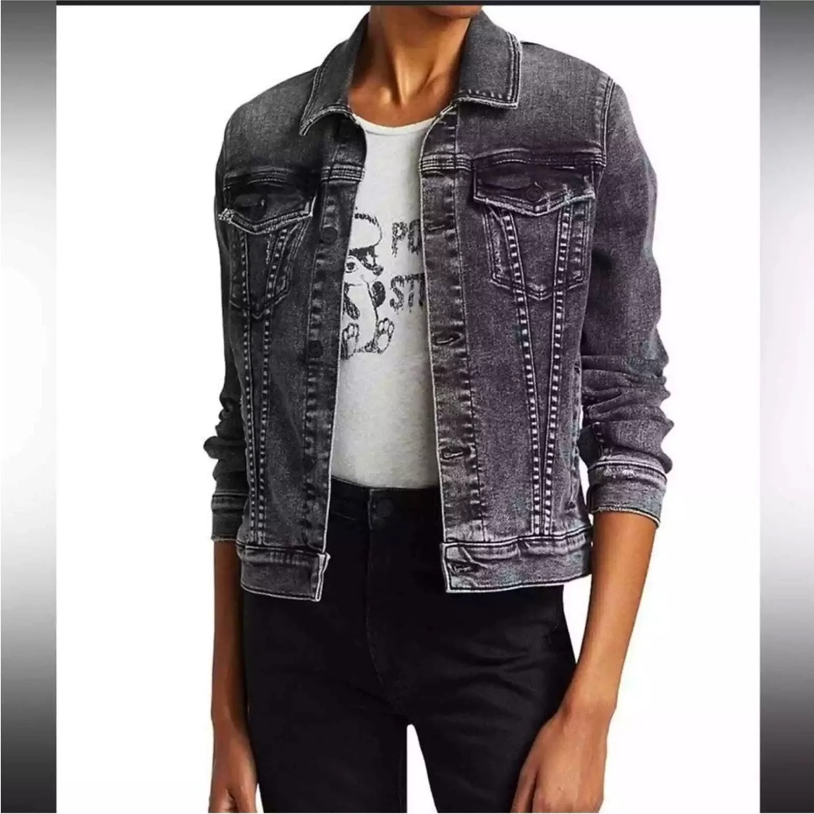 MOTHER Jackets MOTHER The Pocket Bruiser Denim Jacket in Train Stops Medium Gray