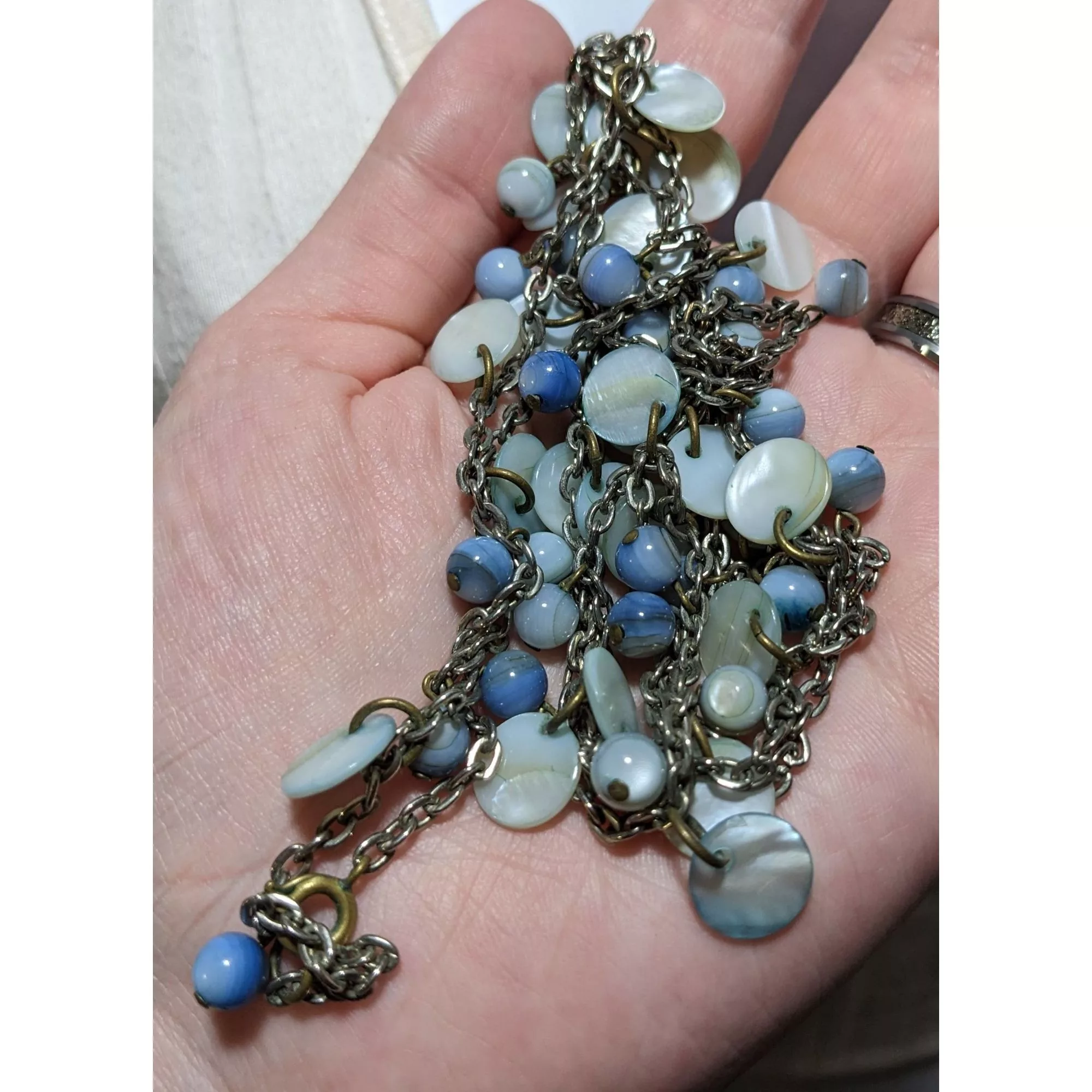 Other Necklaces Other Beachy Blue Shell Beaded Opera Necklace