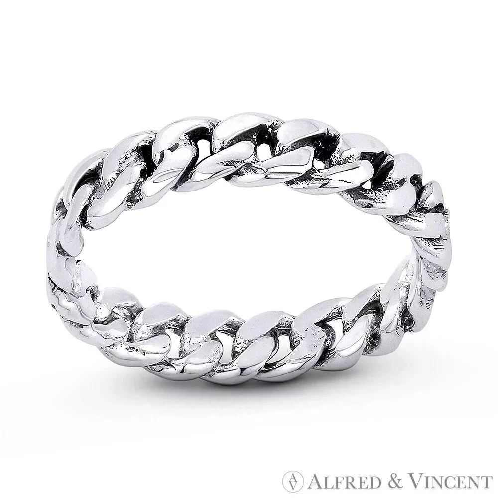 Other Rings Other 3.5mm Cuban Curb Link Chain Right Hand Eternity Ring Silver