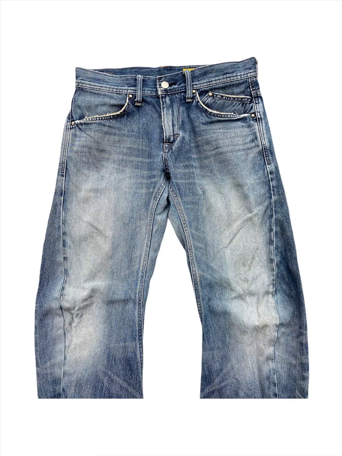 Edwin Denim Vtg Edwin E-function Curved Leg Distressed Denim MadeInJapan Blue Vintage