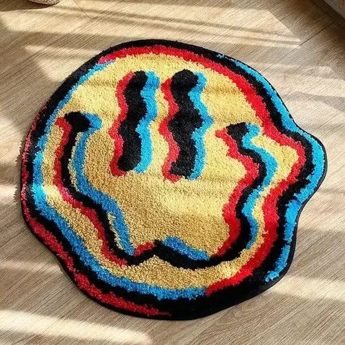 Handmade Miscellaneous Handmade × Other × Vintage Trippy Smiling Rug Face Handmade Carpet Multi