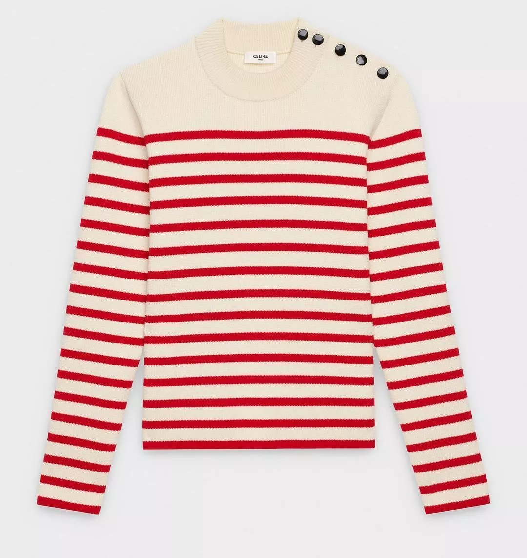 Celine Sweaters Knitwear Celine Breton Stripe Crew Neck Knit White